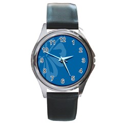 Hibiscus Sakura Classic Blue Round Metal Watch by Mariart