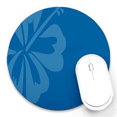 Hibiscus Sakura Classic Blue Round Mousepads by Mariart