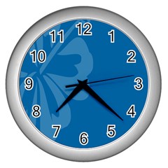 Hibiscus Sakura Classic Blue Wall Clocks (silver)  by Mariart