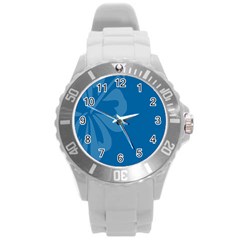 Hibiscus Sakura Classic Blue Round Plastic Sport Watch (l)