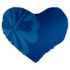 Hibiscus Sakura Classic Blue Large 19  Premium Flano Heart Shape Cushions by Mariart