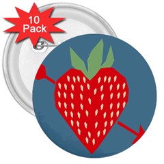 Fruit Red Strawberry 3  Buttons (10 Pack) 