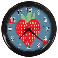 Fruit Red Strawberry Wall Clocks (black) by Mariart