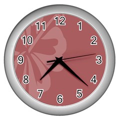 Hibiscus Sakura Red Wall Clocks (silver)  by Mariart