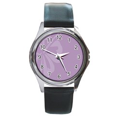 Hibiscus Sakura Lavender Herb Purple Round Metal Watch by Mariart