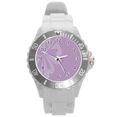 Hibiscus Sakura Lavender Herb Purple Round Plastic Sport Watch (l) by Mariart