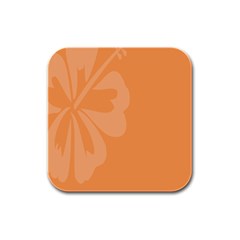 Hibiscus Sakura Tangerine Orange Rubber Square Coaster (4 Pack) 