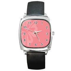 Hibiscus Sakura Strawberry Ice Pink Square Metal Watch by Mariart