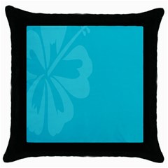 Hibiscus Sakura Scuba Blue Throw Pillow Case (black) by Mariart