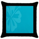 Hibiscus Sakura Scuba Blue Throw Pillow Case (Black) Front