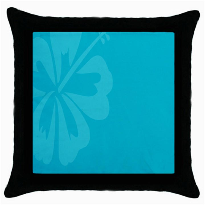 Hibiscus Sakura Scuba Blue Throw Pillow Case (Black)