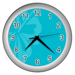 Hibiscus Sakura Scuba Blue Wall Clocks (silver)  by Mariart