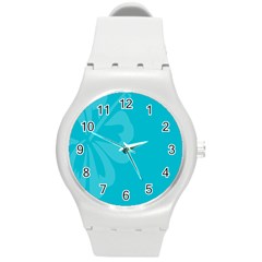 Hibiscus Sakura Scuba Blue Round Plastic Sport Watch (m) by Mariart