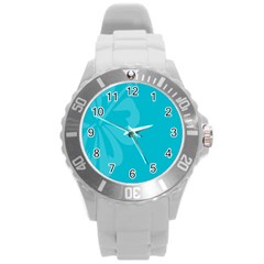 Hibiscus Sakura Scuba Blue Round Plastic Sport Watch (l) by Mariart