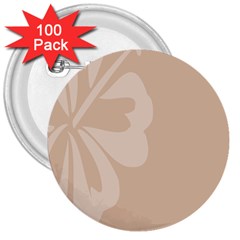 Hibiscus Sakura Toasted Almond Grey 3  Buttons (100 Pack)  by Mariart