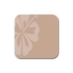 Hibiscus Sakura Toasted Almond Grey Rubber Square Coaster (4 Pack)  by Mariart