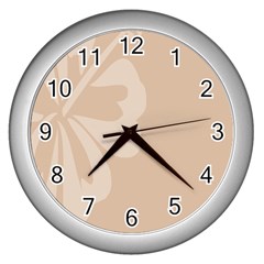 Hibiscus Sakura Toasted Almond Grey Wall Clocks (silver)  by Mariart