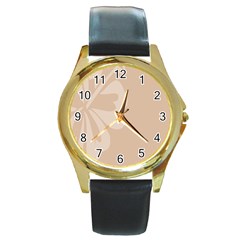 Hibiscus Sakura Toasted Almond Grey Round Gold Metal Watch by Mariart