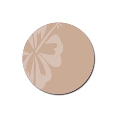 Hibiscus Sakura Toasted Almond Grey Rubber Round Coaster (4 Pack) 