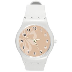 Hibiscus Sakura Toasted Almond Grey Round Plastic Sport Watch (m) by Mariart