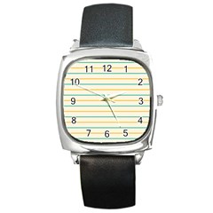 Horizontal Line Yellow Blue Orange Square Metal Watch by Mariart