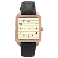 Horizontal Line Yellow Blue Orange Rose Gold Leather Watch  by Mariart