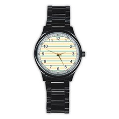 Horizontal Line Yellow Blue Orange Stainless Steel Round Watch by Mariart