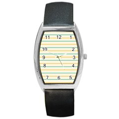 Horizontal Line Yellow Blue Orange Barrel Style Metal Watch by Mariart