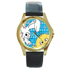 Easter Bunny And Chick  Round Gold Metal Watch by Valentinaart