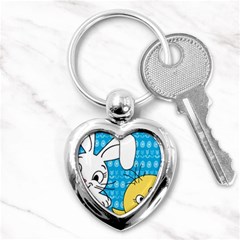 Easter Bunny And Chick  Key Chains (heart)  by Valentinaart