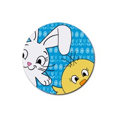 Easter Bunny And Chick  Rubber Round Coaster (4 Pack)  by Valentinaart