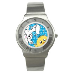 Easter Bunny And Chick  Stainless Steel Watch by Valentinaart