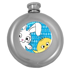 Easter Bunny And Chick  Round Hip Flask (5 Oz) by Valentinaart