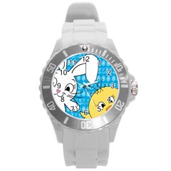 Easter Bunny And Chick  Round Plastic Sport Watch (l) by Valentinaart