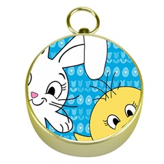 Easter Bunny And Chick  Gold Compasses by Valentinaart