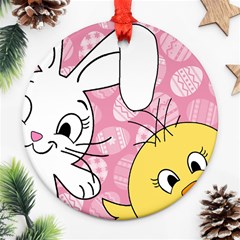 Easter Bunny And Chick  Ornament (round) by Valentinaart