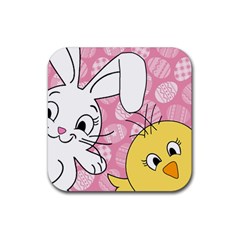 Easter Bunny And Chick  Rubber Coaster (square)  by Valentinaart