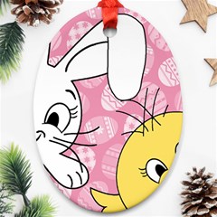 Easter Bunny And Chick  Oval Ornament (two Sides) by Valentinaart