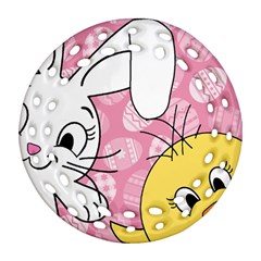 Easter Bunny And Chick  Round Filigree Ornament (two Sides) by Valentinaart