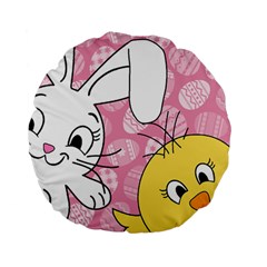 Easter Bunny And Chick  Standard 15  Premium Flano Round Cushions by Valentinaart