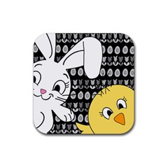 Easter Bunny And Chick  Rubber Coaster (square)  by Valentinaart