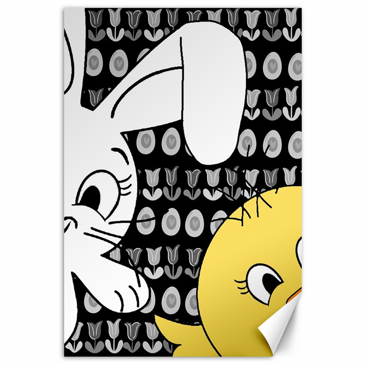 Easter bunny and chick  Canvas 12  x 18  