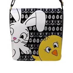 Easter Bunny And Chick  Flap Messenger Bag (l)  by Valentinaart