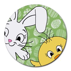 Easter Bunny And Chick  Round Mousepads by Valentinaart