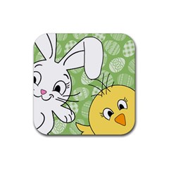 Easter Bunny And Chick  Rubber Coaster (square)  by Valentinaart