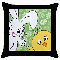 Easter Bunny And Chick  Throw Pillow Case (black) by Valentinaart