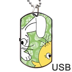 Easter Bunny And Chick  Dog Tag Usb Flash (one Side) by Valentinaart