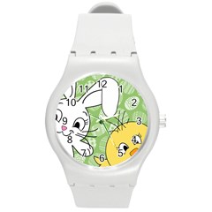 Easter Bunny And Chick  Round Plastic Sport Watch (m) by Valentinaart