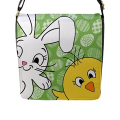 Easter Bunny And Chick  Flap Messenger Bag (l)  by Valentinaart