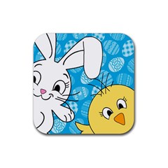 Easter bunny and chick  Rubber Coaster (Square) 